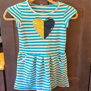 Blue and white striped dress